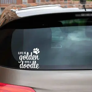 Life Is Golden With A Doodle Goldendoodle Labradoodle Six Inch Vinyl Car Decal Dog Pet Lover Rescue Paw pc laptop truck stanley tumbler sticker