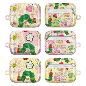 Cute Bow Caterpillar AirPods Case Collection, Kawaii Fruit Collage Design with Strawberry, Tomato & Heart Details Cover for AirPods 4/3/2/1 & Airpods Pro 3/2/1, Whimsical Cartoon Aesthetic, Pastel Checkered Background, Adorable Gift for Women & Girls