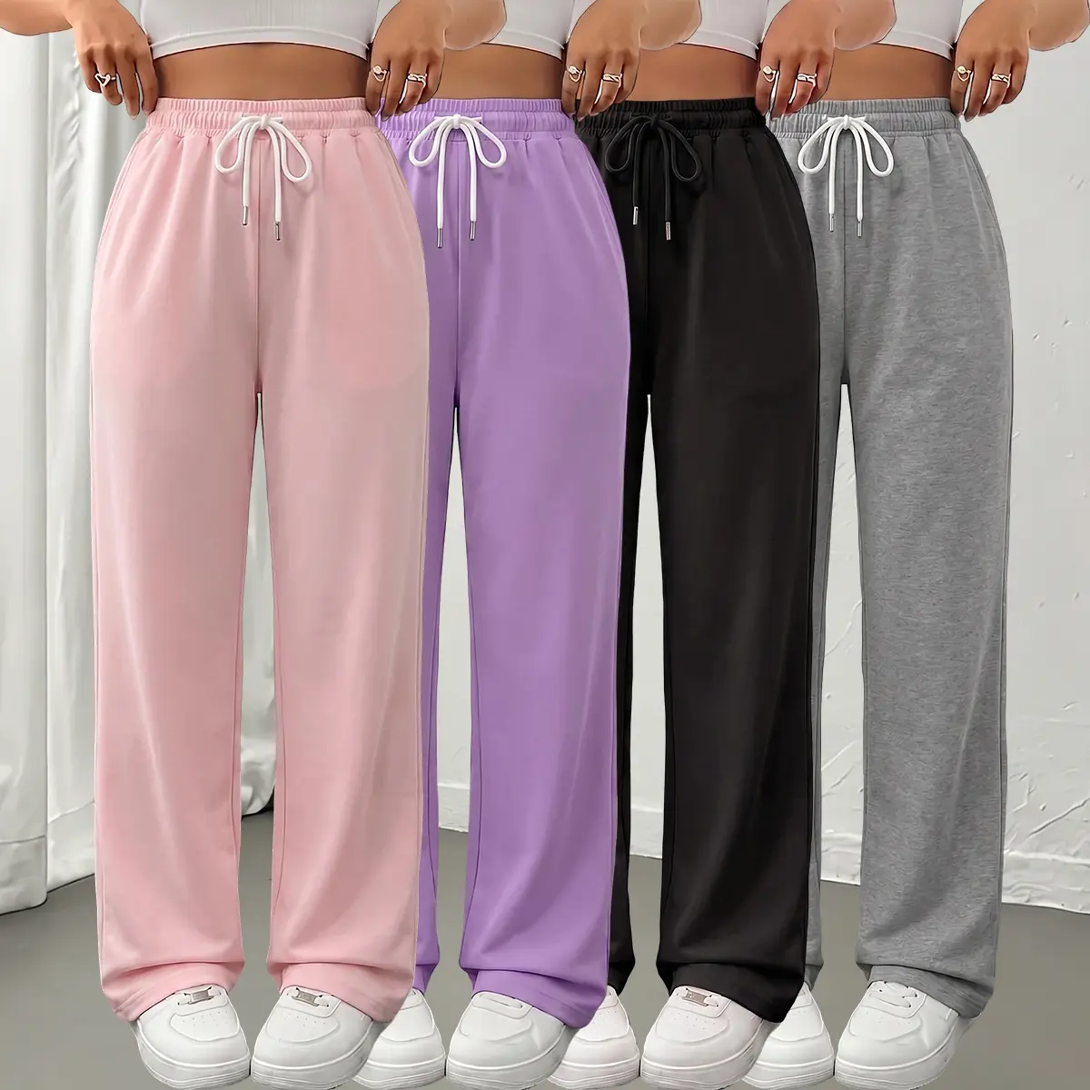 JOGWAVE 4PCS Women’s High-Waisted Wide-Leg Yoga Pants – Stretch fabric, with pockets, designed for curvy figures and plus-size women; business casual long pants, stylish for everyday wear EverGoing 2026