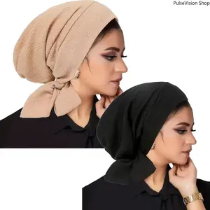 2pcs Muslim Headscarf Set for Ramadan, Chemo Headwear Cap for Daily