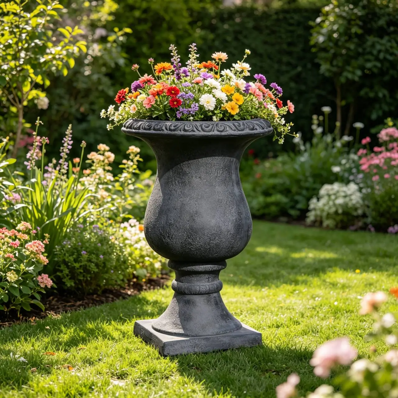 Garden Planter Urn 26.38x16.53x16.53 Inch Magnesium Oxide Outdoor Flower Pot with Drainage Hole for Patio Porch Garden Decoration, Antique Black, No Assembly Required