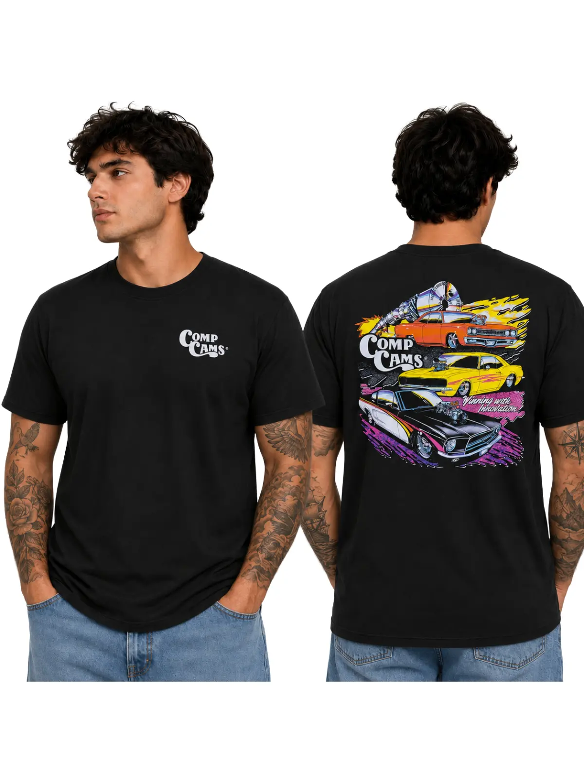 COMP Cams T-Shirt, COMP Cams Winning With Innovation Muscle Car Graphic Tee, Vintage Retro Racing Design Shirt, Black Performance Apparel, Perfect Gift For Men and Women
