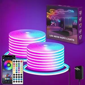 RGB Color-Changing LED Strip Light, 24V Music Sync App/Remote Control DIY Rope Light, IP67 Waterproof Gaming, Ambient Backlight for TV, Computer, Bedroom & Living Room, Decorative Neon Accent Light, Smart LED Lighting, Great Gift