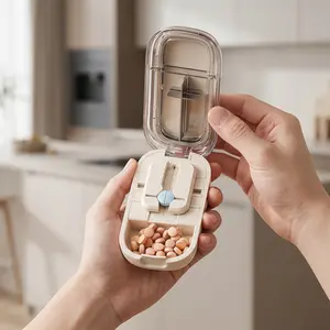 Multifunctional Pill Cutter Case, 2-in-1 Precision Tablet Splitter with V-Grip Holder, Leak-Proof Pill Storage Container for On-the-Go, Perfect for Busy People, Travelers & Pet Owners-YY0