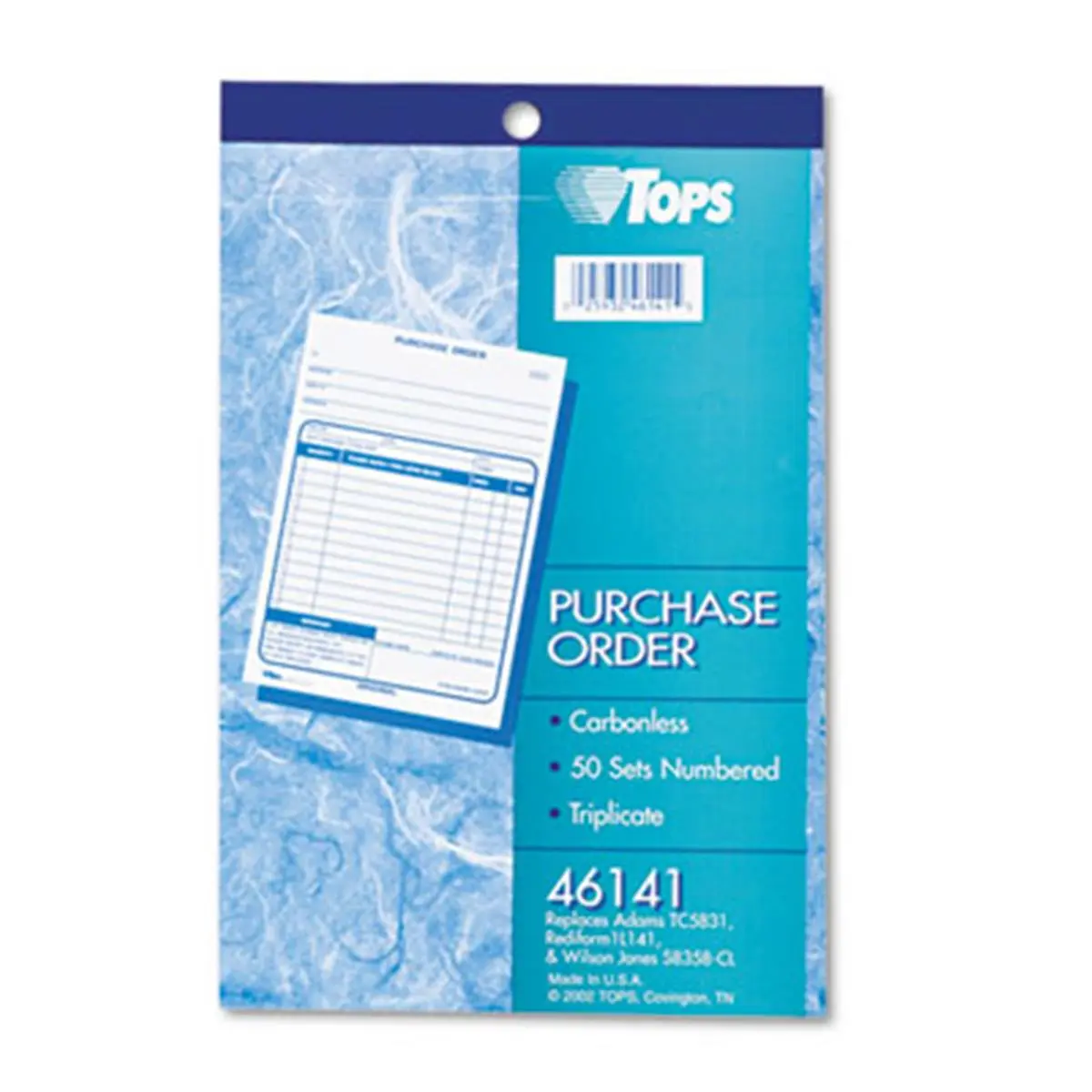 Carbonless Triplicate Purchase Order Forms (Tops 46141) - 5 1/2'' x 7 7/8'', Consecutively Numbered, Numbered Lines, 50 Sets/Book, for Office Record Keeping
