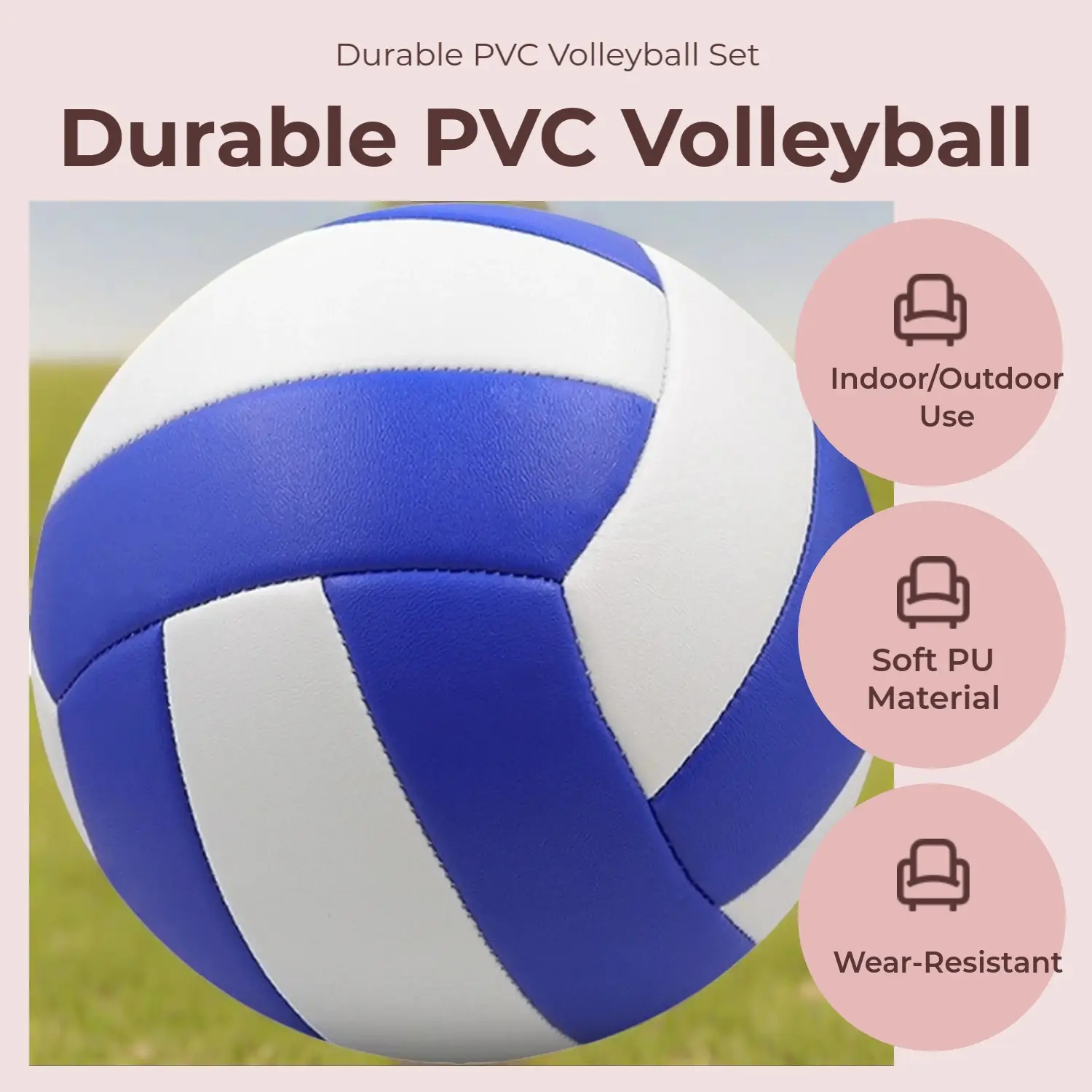 Durable PVC Volleyball Size 5, Soft PU Material, Blue Striped Design, Ideal for Training, Matches and Beginners, Indoor Outdoor Use, Volleyball Equipment