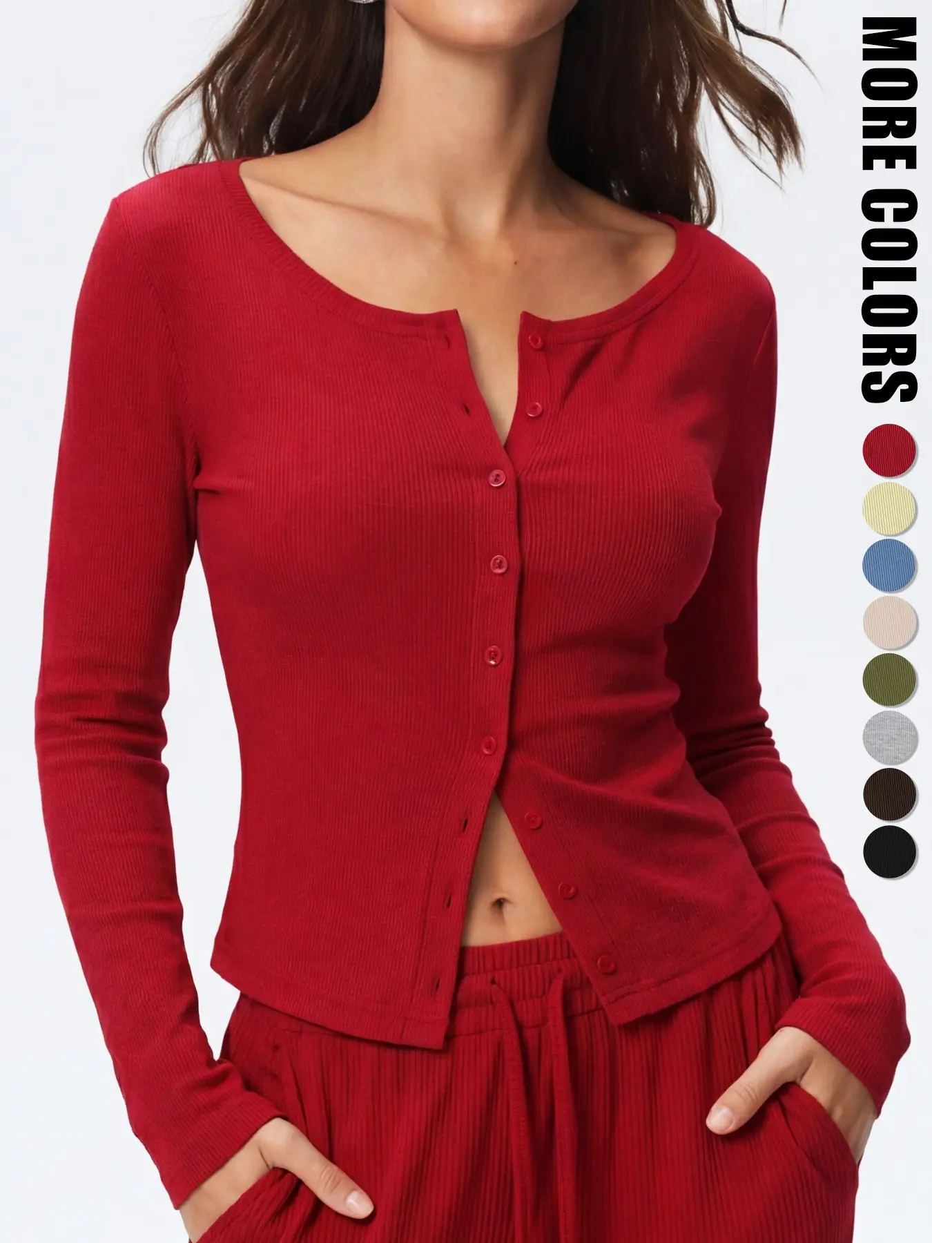 Women's Ribbed Long Sleeved Round Neck Knitted Tops, Knitwear, Fitted Knitwear Top, Basic Solid Color Light T-Shirt Fit for Spring and Autumn, Casual Sports Daily Wear, Womenswear, Everyday