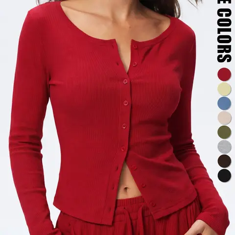 Women's Ribbed Long Sleeved Round Neck Knitted Tops, Knitwear, Fitted Knitwear Top, Basic Solid Color Light T-Shirt Fit for Spring and Autumn, Casual Sports Daily Wear, Womenswear, Everyday