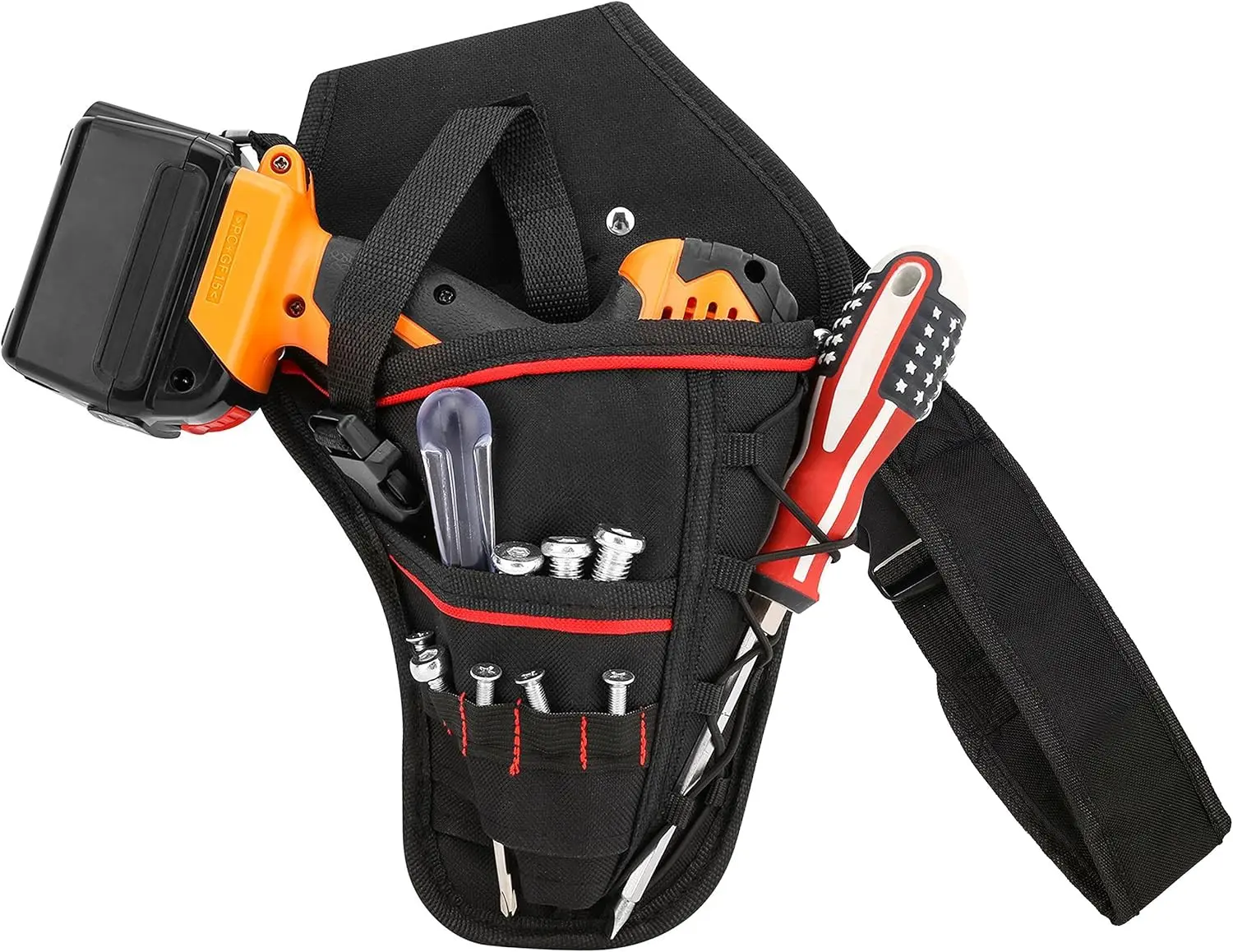 Cordless Drill Holster, Portable Tools Shoulder Bag, with Adjustable Drill Shoulder Strap and Drill Holster, Gardening Tools Belt Pouch，Compatible with Most Cordless Drills Black