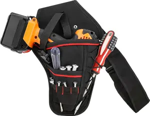 Cordless Drill Holster, Portable Tools Shoulder Bag, with Adjustable Drill Shoulder Strap and Drill Holster, Gardening Tools Belt Pouch，Compatible with Most Cordless Drills Black