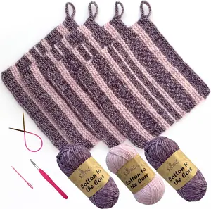KnitPal Everyday Joy Dishcloth Knitting Kit | Make 4 Reusable Dishcloths | Cotton DK Yarn, Needles, Hook | Patterns & Video Guide | Confident Beginner (Plum Purple + Blush Pink)