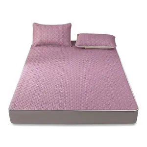Purple Cooling Mattress Cover | 0.5cm Natural Latex, Instant Ice Silk Cool to Touch, Breathable, Washable, Queen/King Size, Fits 30cm Deep Mattress, Sweatless Sleep All Summer