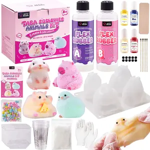 Flex Rubber for Taba Squishy Kit, All-in-one Beginner Kit for Squishy Maker, with 16oz Silicone Gel, Christmas Gifts,Hamster/Capybara/Rabbit/Chick Silicone Molds, Color Paste, Flocking Powder, Ideal Gifts - LET'S RESIN