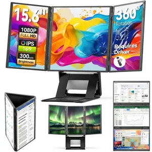 Quad Laptop Screen Extender 15.6" FHD 1080P Quad Monitor, Three Screen Combine into One Giant Canvas with 1 Cable, Driver＆Power Required, Compatible with Wins & Mac(M1/M2/ M3) Usb Usb Installation Flash Adapter Tablet Portable Landscape