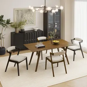 Roundhill Furniture Lavin Modern 5-Piece Dining Set, Dining Table with 2 Walnut and 2 Black Chairs
