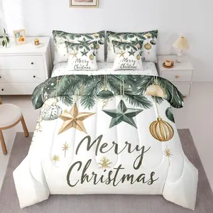 Merry Christmas 7 Pieces Comforter Set,Rustic Christmas Tree Bed in a Bag,Christmas Tree Stars Bedding Sets with Comforter,Sheets,Pillowcases & Shams