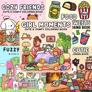 5-Piece GIRL MOMENTS|FUZZY FRIENDS|SPOOKY CUTIE|FOOD DRINK SWEETS|COZY FRIENDS| Charming Coloring Book for Adults and Teens Featuring