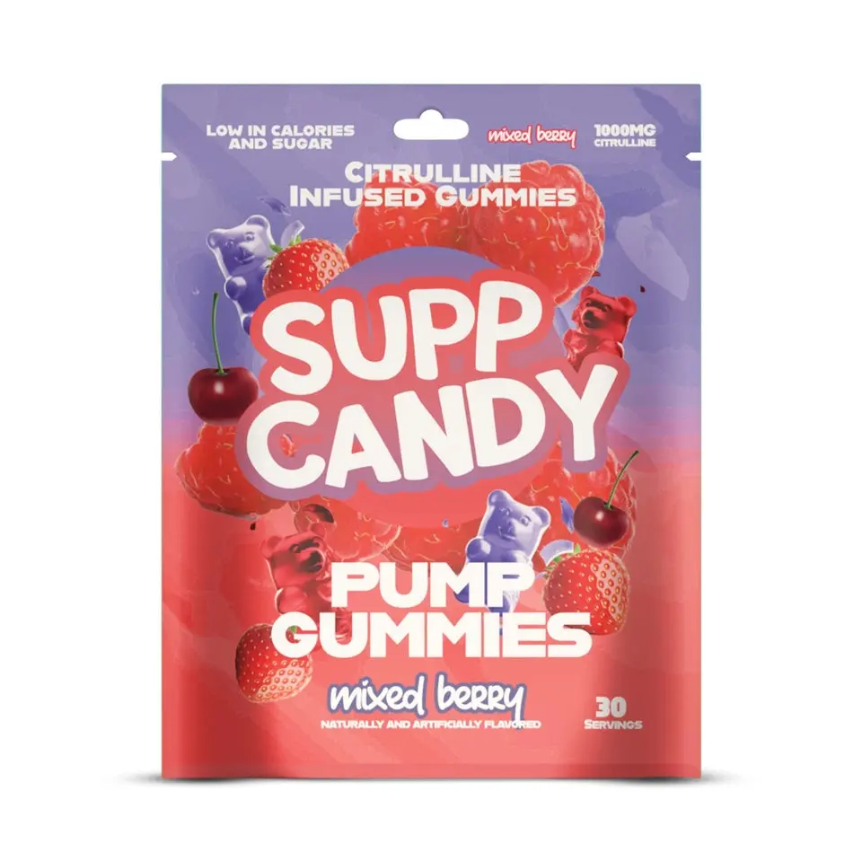 Supp Pre-Workout Chewable Candy Gummy Snack - Mixed Berry Flavor, 30 Servings, Berry-Taste Hit
