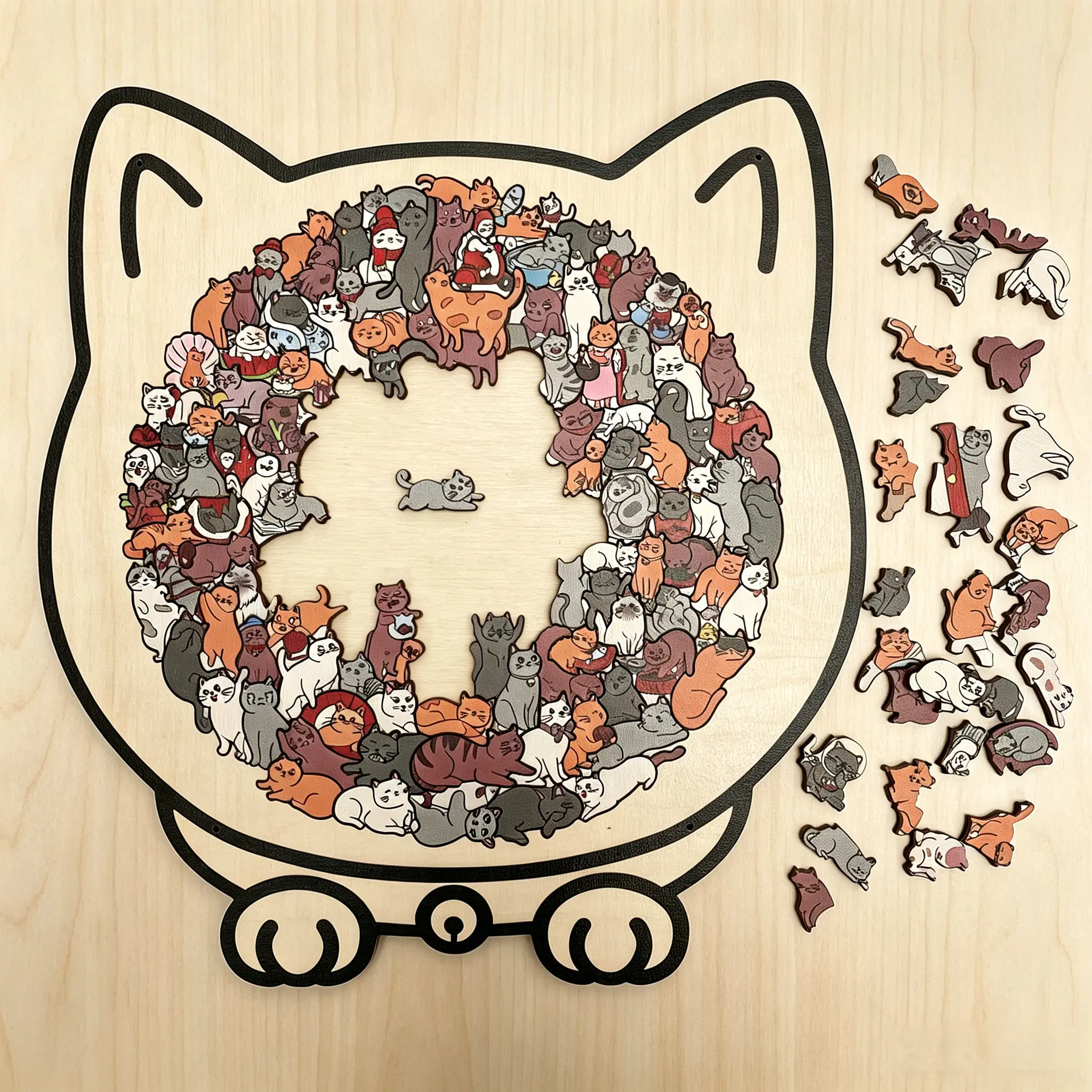 Cat Shaped Wooden Puzzle Decor, 135-Piece Tabletop Ornament, Creative Animal Mosaic Kit for Adults, Unique Gift for Cat Lovers Home Decor