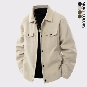 Men's Solid Corduroy Jacket - Smart Casual Lapel Coat with Chest Pocket for Spring Autumn Daily & Outdoor Trips