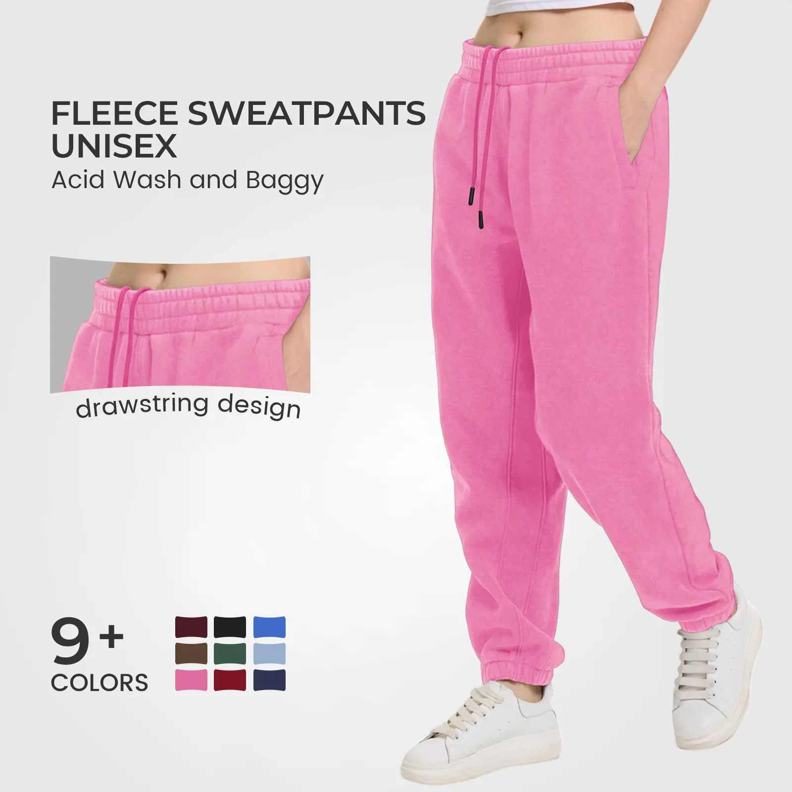Faiable UNISEX Acid Wash Fleece Lined Cuffed Joggers Cozy and Stylish with Elastic Waistband and Convenient Pockets Perfect for Everyday Wear