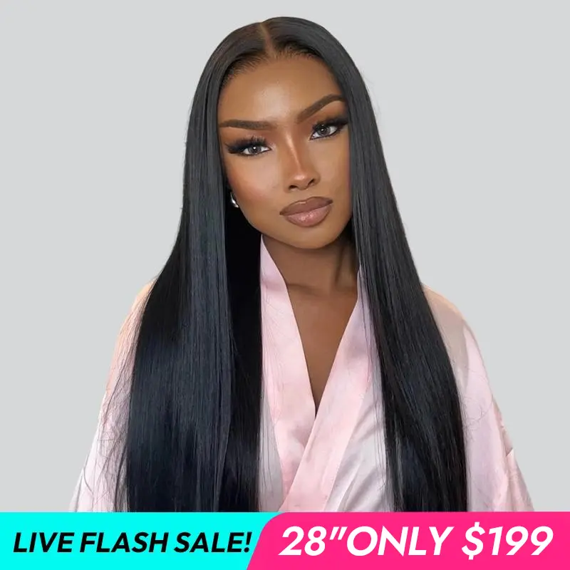 WestKiss Hair Store 28 Inch 250% Density Silk Straight 7x5 Lace Closure Wig Pre Cut Pre Bleached Glueless Ready To Go Wig