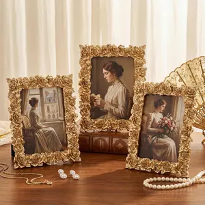 3 Pack Antique Picture Frames  for 3.5x5, 4x6, 5x7 Inches Photo Square  Photo Frames for  Wall Mount Tabletop Display  Decor Gallery Art