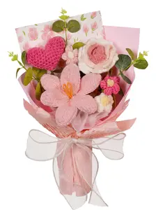 Hand-knitted floral yarn bouquet is soft to the touch, suitable as a gift for Mother's Day, Teacher's Day, or as an anniversary present for a loved one Pink，birthday anniversary gift，dream bouquet，crochet flower bouquet，little gifts