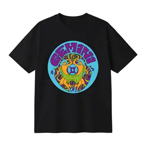 Oversized T-Shirt with Psychedelic Gemini Zodiac Graphic Print, Unisex Cotton Tee Featuring Colorful Retro Art Illustration, Perfect for Astrology Enthusiasts and Casual Wear