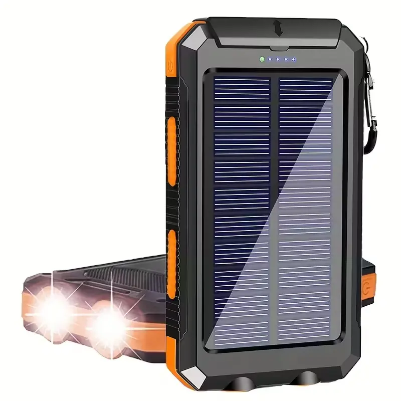 20000mAh Solar Power Bank, USB-C Input & Output External Backup Battery Pack with LED Flashlight, Dual USB Fast Charger, Built-in LED Light & Compass, Universal Compatibility for Samsung & All Devices, Ideal for Outdoor Camping