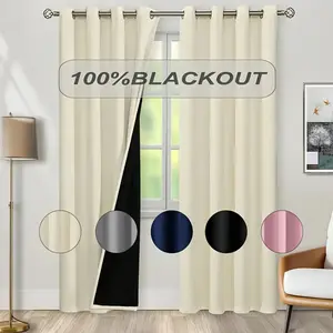 100% Blackout Curtains (2 Panels) - Thermal Insulated, Soundproof, Heavy-Duty, Cold-Proof Drapes, Blackout Window Cover for Living Room & Bedroom