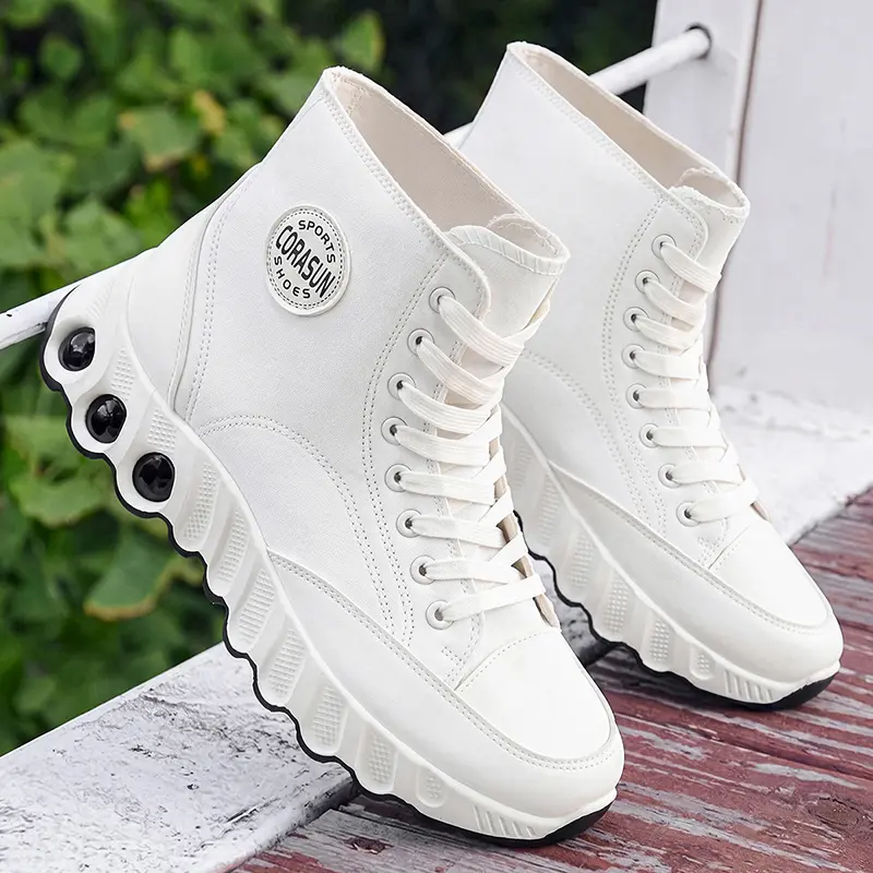 Men's Chunky Trainers, Lace-Up High-Top Canvas Sneakers with Air Cushion Platform Sole for Casual Walking, Walking Shoes, Footwear, Closed, Sports Shoes, Trendy High Top, Athletic, High Top Style Athletic Fashion Trainers Casual Breathable Shoes