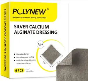 Silver Calcium Alginate Dressing, 4”x4”-6 Individual Package Highly Absorbent, Non-Adhesive, Painless Removal Ag Alginate Wound Bandage for Burns, Ulcers, Abrasions, Pressure Sore