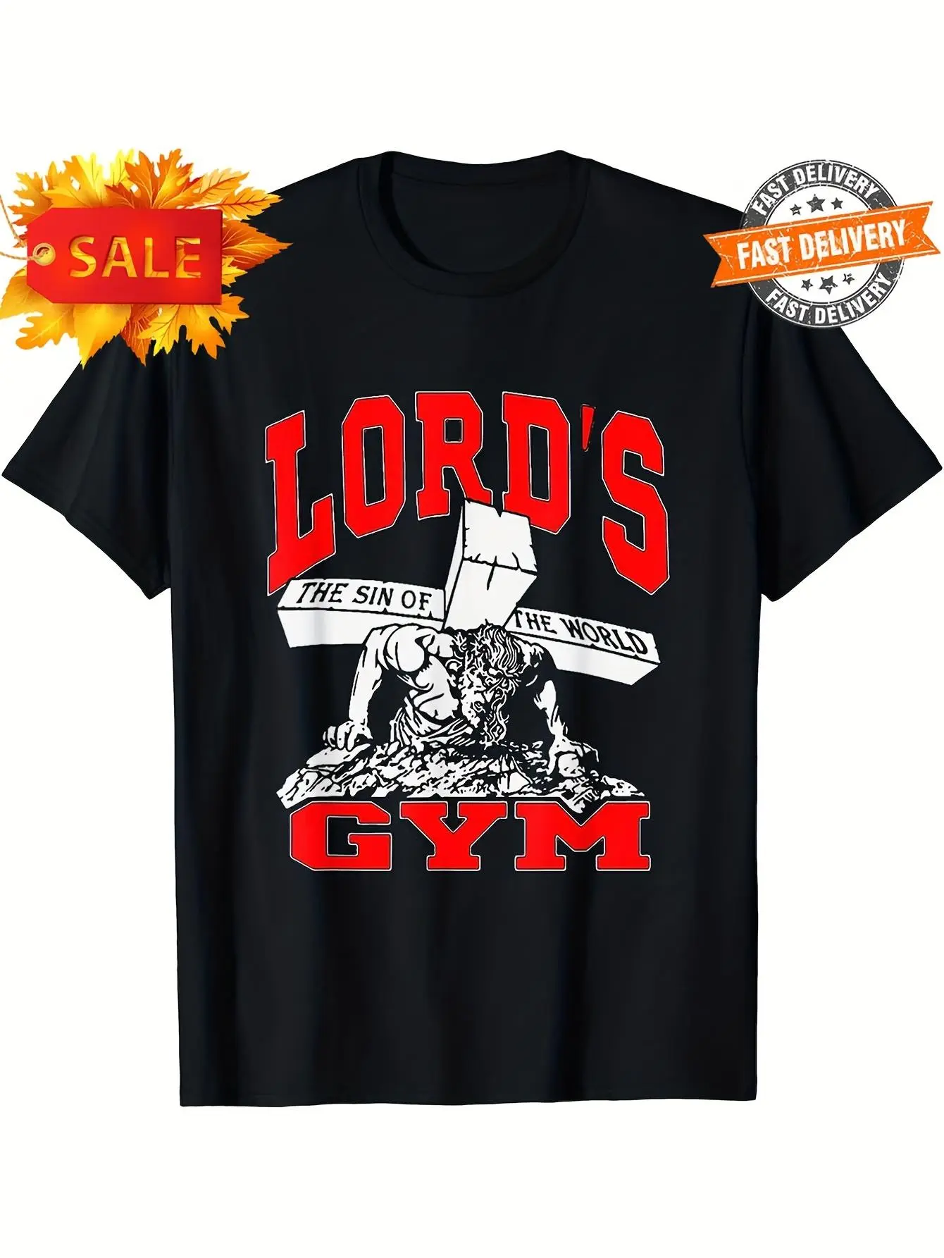 Lords Gym Men's Fitness T-Shirt - Jesus  Weightlif unisex soft cotton short sleeve t shirt, vintage graphic casual tee for men women teens, perfect birthday holiday gift for camping travel gym daily street  wear
