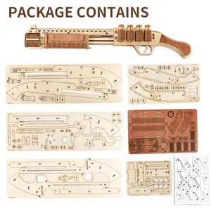 3D Wooden Puzzle Shotgun Toy Model Kit, DIY Mechanical Wooden Craft and Brain Teaser for Adults and Teens to Build, Unique Creative Toy Gift for Men Women Friends, Perfect Birthday Christmas Present