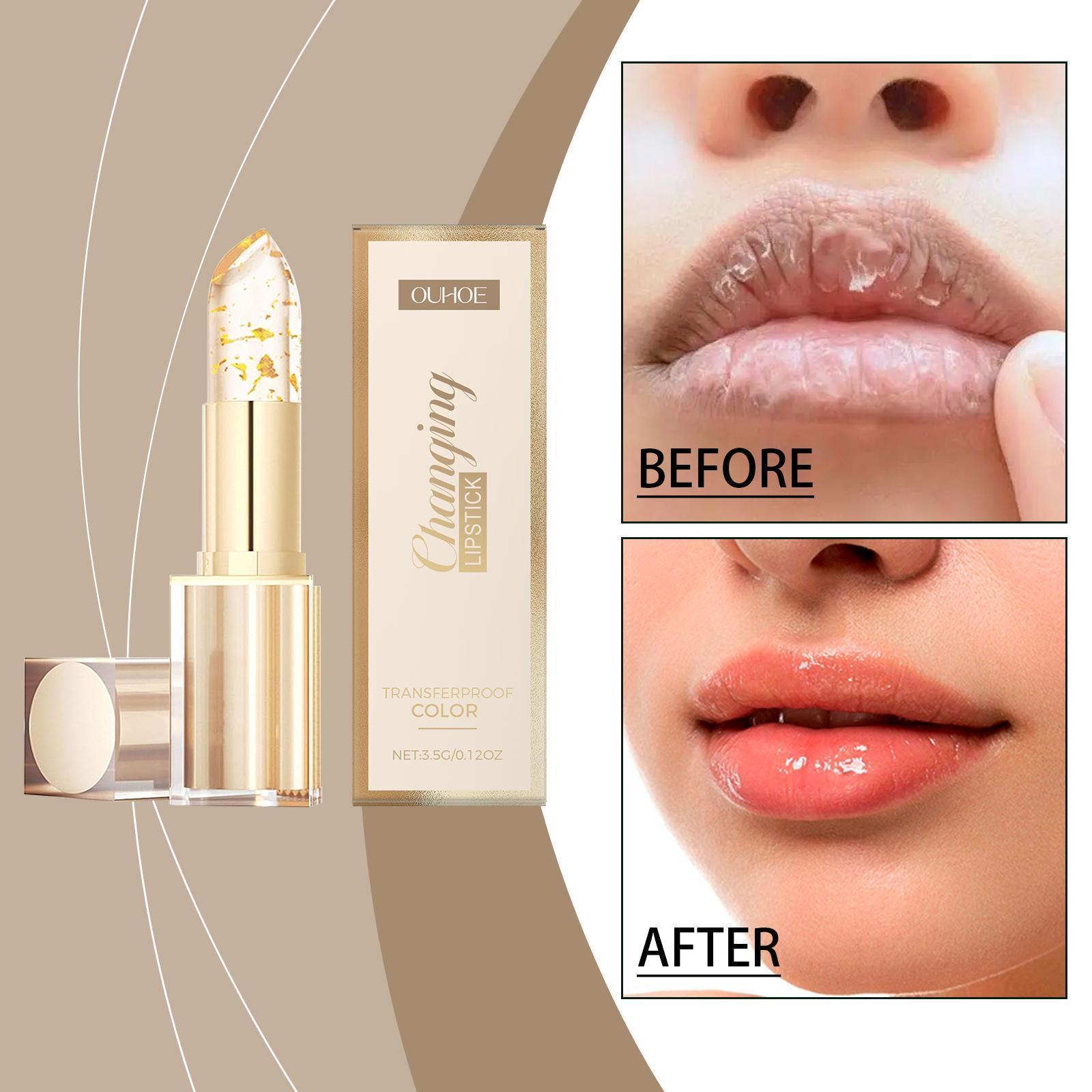 Color Changing Lip stick, Transferproof Color Changing Lipstick, Gold Crystal Color Changing Lipstick, Long Lasting 24 Hours Moisturizing Glossy Shine Lip Gloss
