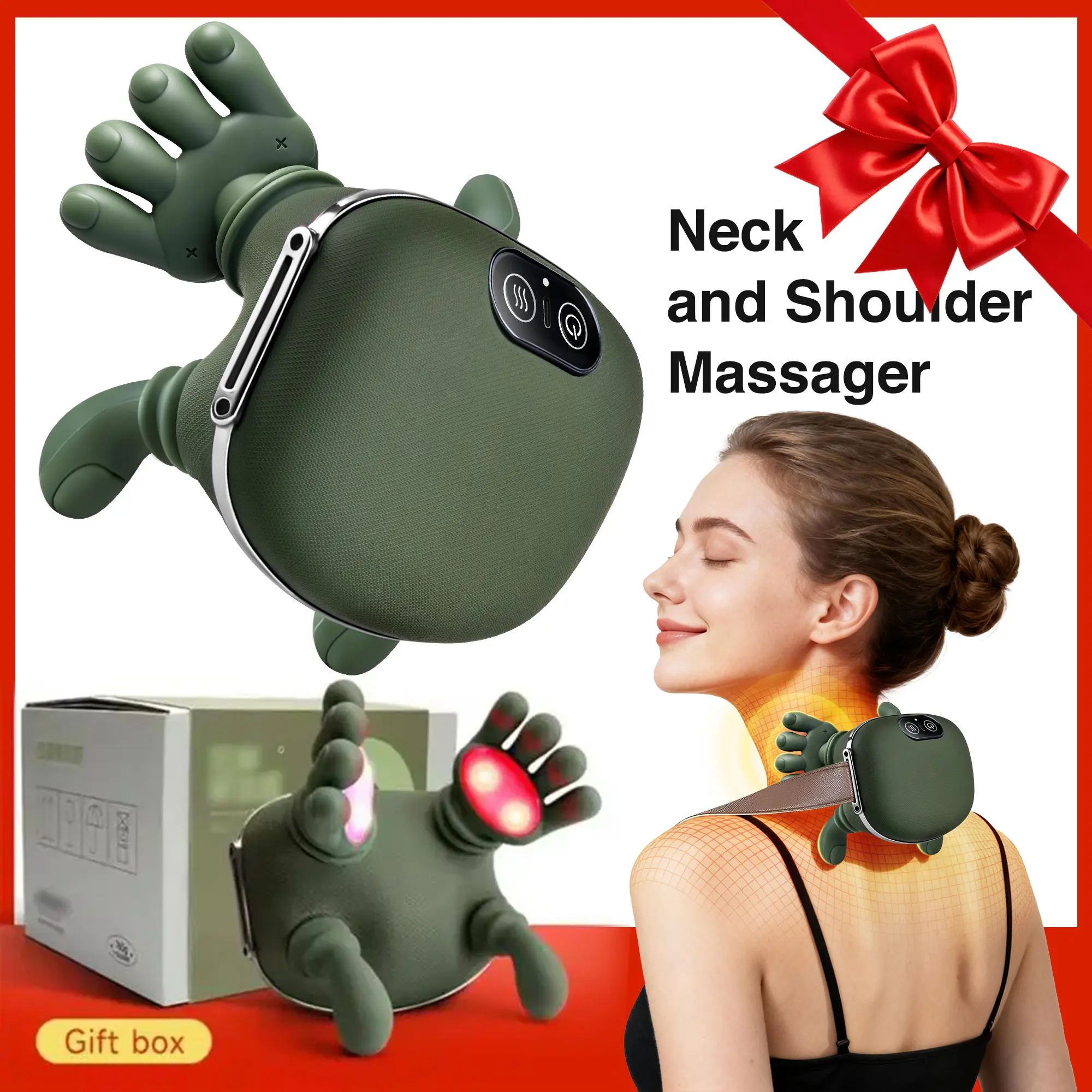 Wireless Neck and Shoulder Massager with Heat for Deep Tissue Pain Relief, Portable 3D Shiatsu Kneading Device for Back & Legs, Relaxing Gifts for Men and Women