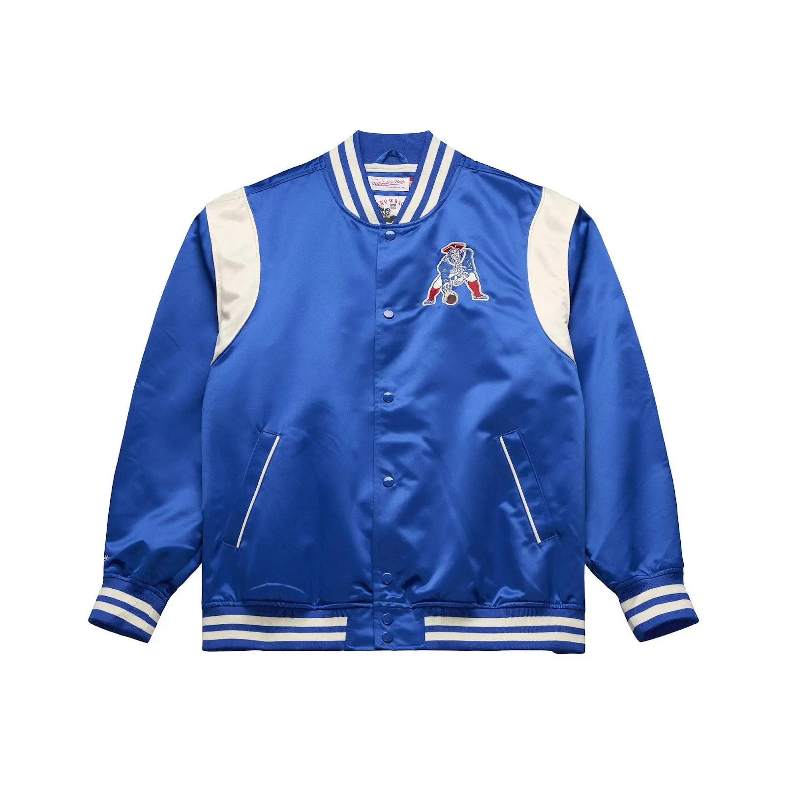 New England Patriots Royal Retro Roots Lightweight Satin Jacket New England Patriots Royal Retro Roots Lightweight Satin Jacket