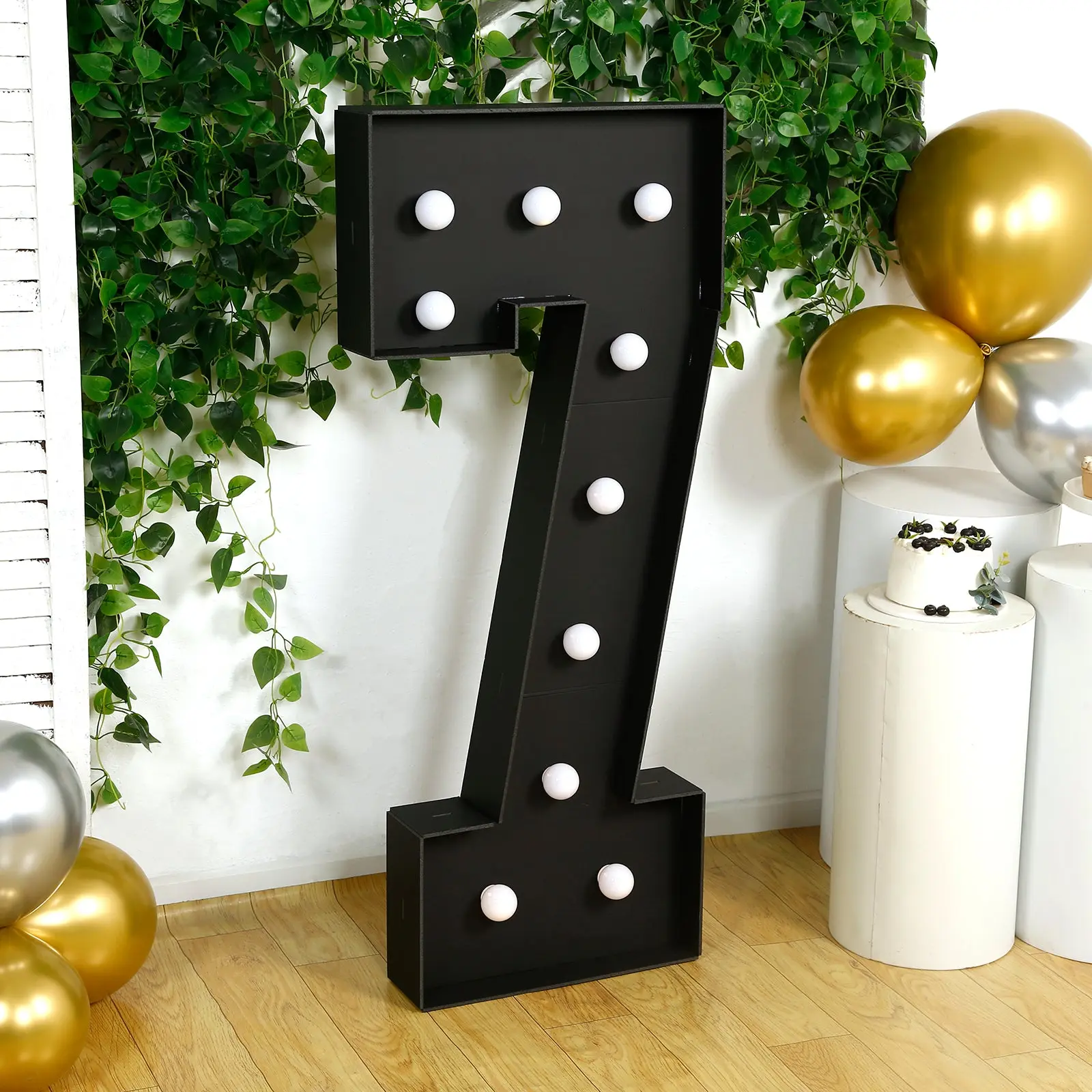 4ft Giant LED Marquee Light-Up Number "7" Party Lighting Decoration - Black Pre-Cut Foam Board, 10 Warm White Battery-Operated LEDs, Glue Gun and Sticks, Decorative for Outdoors, Anniversary, Birthday, Wedding