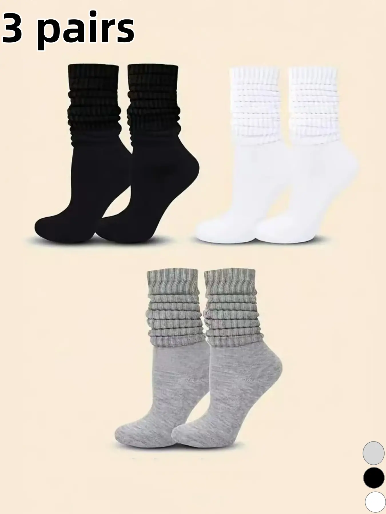 3 pairs of long tube Casual Crew Socks for men and women, simple, Basic, Minimalist, breathable, sweat-absorbent, durable, and Fitted. Classic American-style solid color socks, versatile for everyday casual wear, Casual Comfy Socks