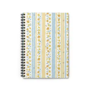 Yellow Blue Floral Stripe Notebook spiral notebook | ruled lined journal