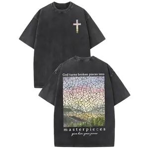 Unisex Vintage "God Turns Broken Pieces Into Masterpieces" Mosaic T-Shirt Mineral Wash Christian Faith Tee Healing Religious Streetwear Gift