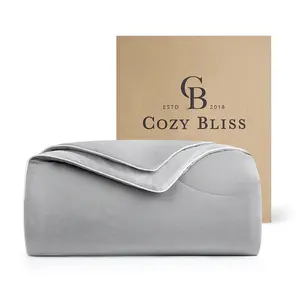 【Memorial Day Deals】Cozy Bliss Cooling Comforter, Reversible Lightweight Cooling Blankets for Hot Sleepers and Night Sweats, Q-Max>0.45 Soft Breathable Silky Smooth Summer Comforter, Cool Grey, 68"x90"