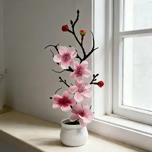Artificial Plum Blossom Bonsai, With Flower Pot, Realistic Plum Blossom And Cherry Blossom Design, Lifelike Artificial Flower, Artificial Flower Decorations, Perfect For Home, Office Decor