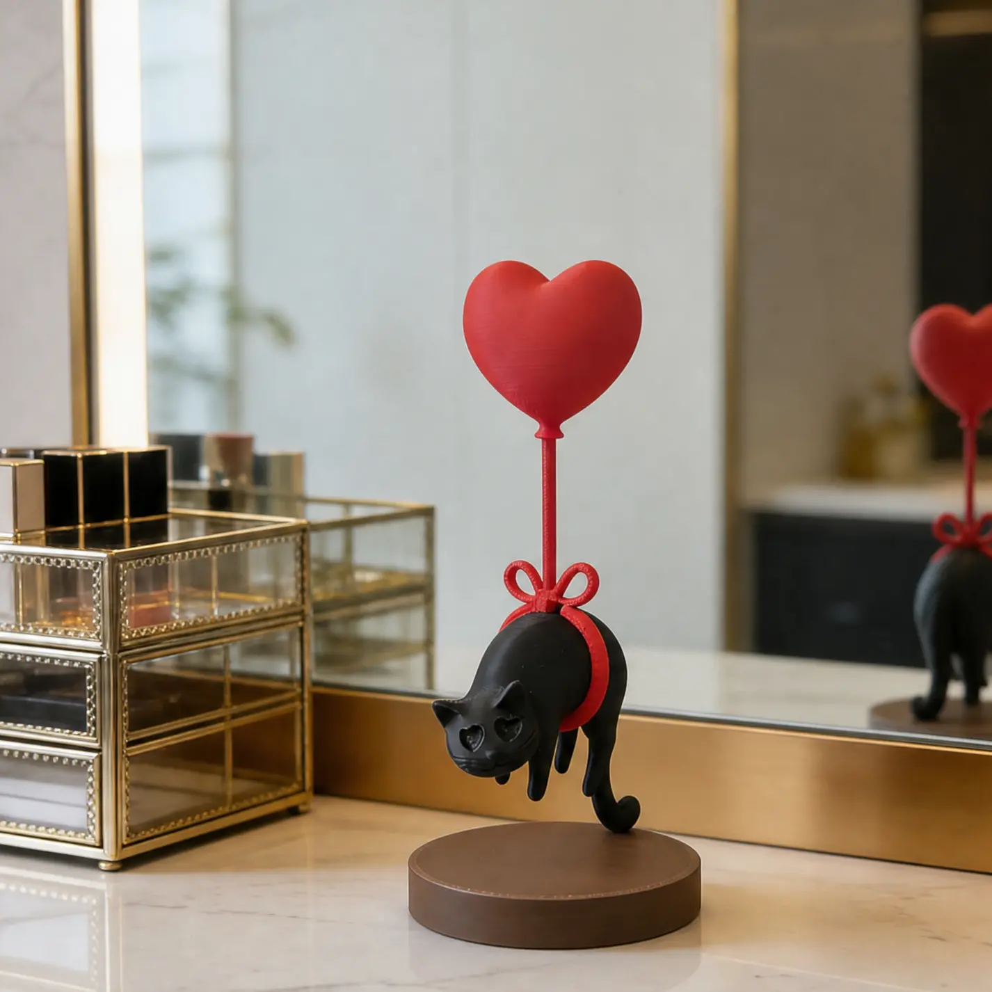 3D Printed Floating Black Cat Heart Balloon Statue, Creative Healing-Style Desktop Decor, Home Supplies for Home Decoration animal art