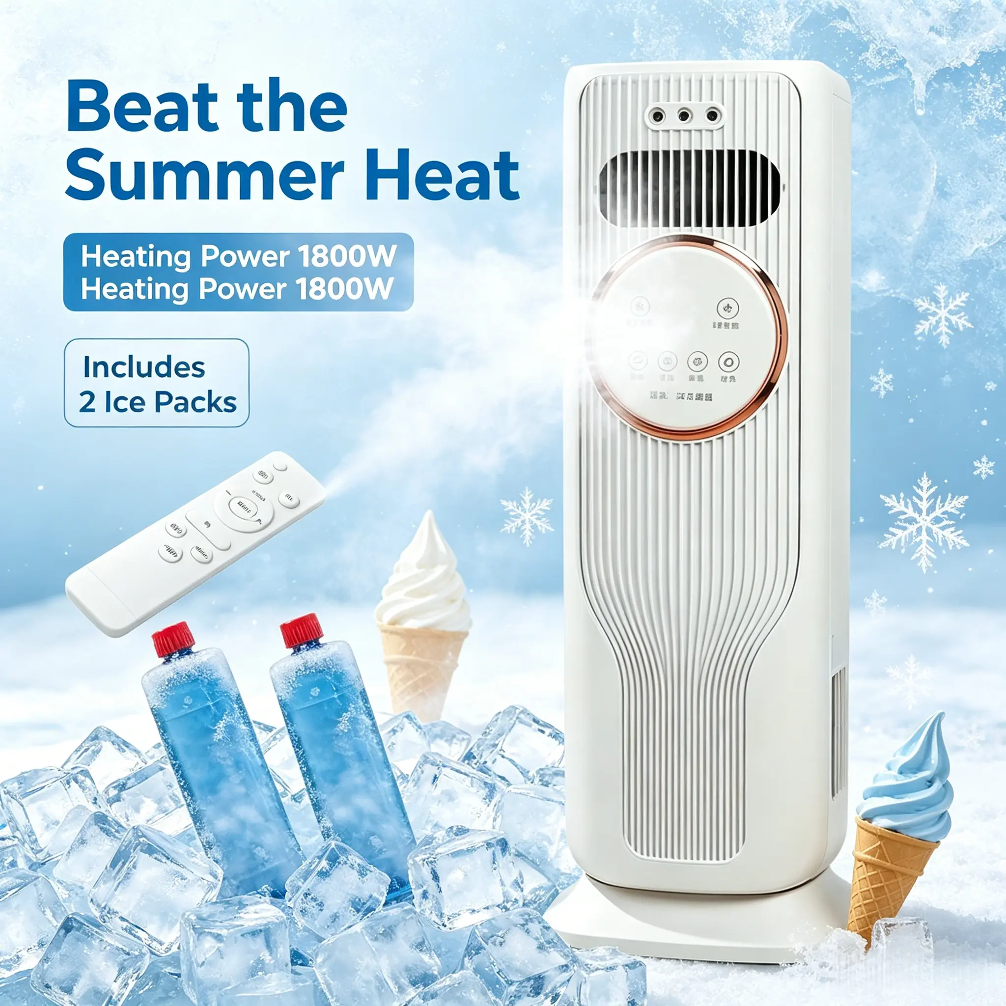 Space-Saving Vertical Refrigeration Air Conditioner, Four-In-One Multifunctional Bladeless Fan With Fast Cooling, Air Cleaning And Skin Hydrating Function, Silent Operation For Various Indoor Scenes