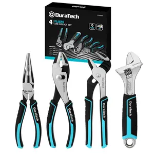 #Summervibes DURATECH 4-Count Pliers Set, 8" Long Nose Pliers, 8" Slip Joint Pliers, 8" Groove Joint Pliers and 8" Adjustable Wrench, for Home Use