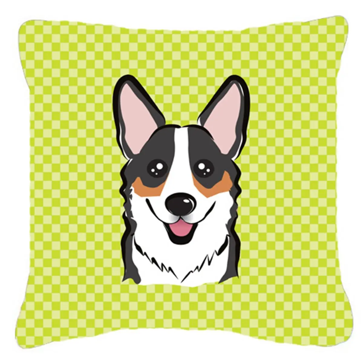 Checkerboard Lime Green Corgi Fabric Decorative Pillow- 14 x 14 In.