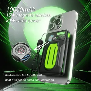 10000mah Wireless Magnetic Charger Travel Battery Pack, Magnetic Power Bank, Integrated Fan Cooling, 15w Wireless Charging & 20w Fast Charge, Includes Lanyard Cable