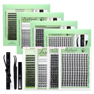 LASHSUN Clusters Lashes Kit with Ultra-Dense, Waterproof, Long-Lasting Lashes | Velure, Fairy, Flora, Muse | Natural Daily, Manga&Wet Look, Manga&Natural Style, Hybrid Volume Look | Beginner-Friendly, Kit with Bond & Seal,Tweezers and Remover